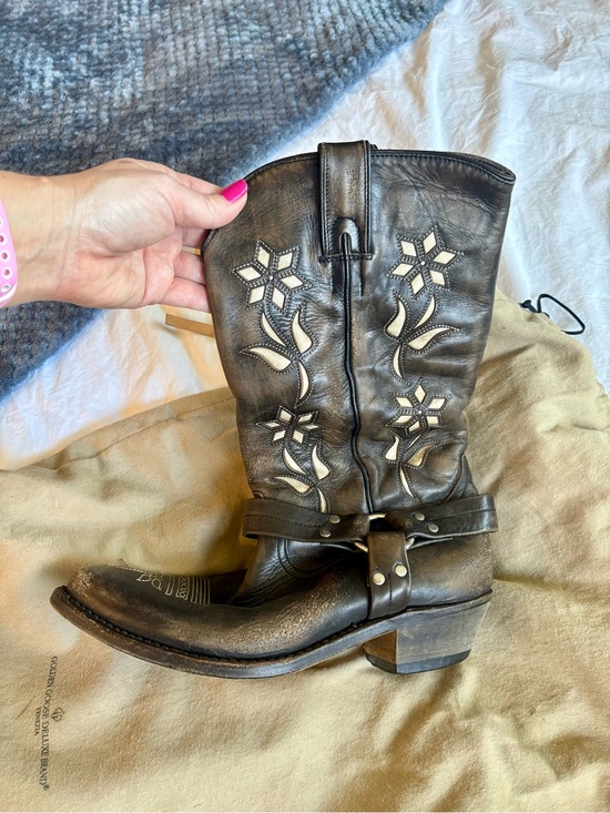 Golden Goose Shoes - Golden Goose Distressed Boots with Floral Leather Inlay